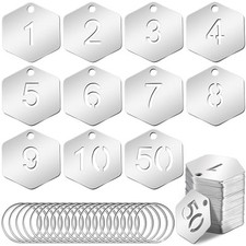 50 Pcs Hollowed Stainless Steel Number Tags Metal Numbered Key Hexagon, 1-50