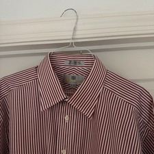 Aquascutum Men's 100 Cotton Dress Shirt RED Pin Stripes on White  Size 16.