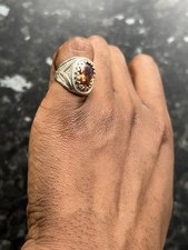 925 Sterling Silver Ring Men’s Women Unisex Amber Gemstone
