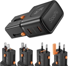 SooPii Gan USB C Charger 45W, 2 Port PD PPS Universal Travel Adapter, All-in-One