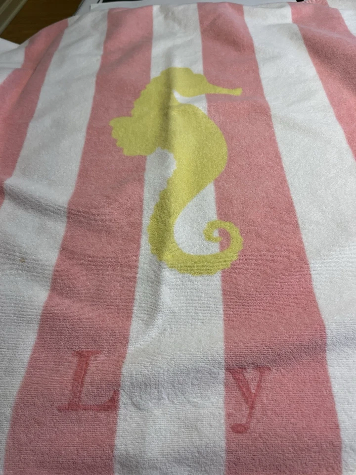 "Toalla de playa Pottery Barn rosa blanco amarillo caballito de mar piscina aproximadamente 31x60""" Foto 4 de 4