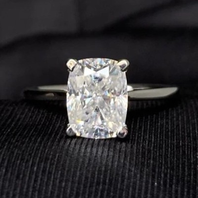 1.50CTW Cushion Cut D Moissanite Solitaire Engagement Ring 14k White Gold Plated