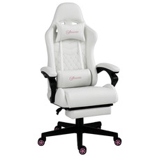 Racing Gaming Chair w/ Padded Arms, PU Leather Gamer Recliner Home Office White
