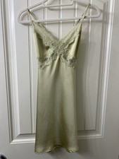 Princess Polly Satin Chemise Dress Light Green Lace Accents V-Neck US 4