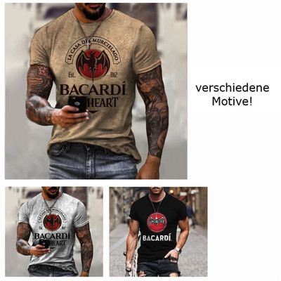 Herren T-shirt 3D Druck Bacardi cool lässig Sommer Muskel Fitness Kurzarm
