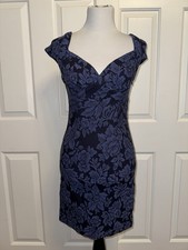 Vintage Y2K GUESS Blue Floral Jacquard Cutout Mini Dress Bodycon Size 8