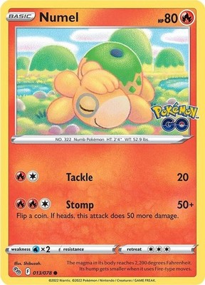 Numel Reverse Holo Common Pokemon GO 013/078 NM