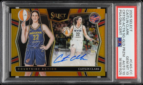 Caitlin Clark 2025-26 Select WNBA Courtside Action Gold Auto /10 PSA 10 Auto 10