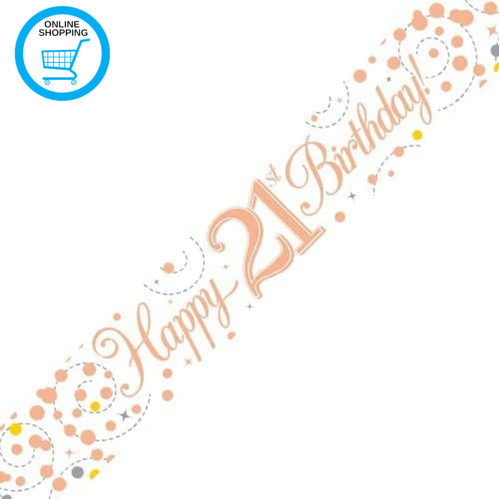 9Ft Banner Sparkling Fizz 21St Birthday White & Rose Gold Holographic