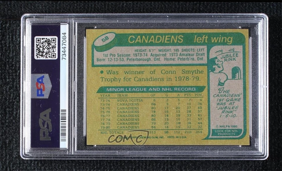 1980-81 Topps Bob Gainey #58 PSA 8 HOF - Image 2 of 2