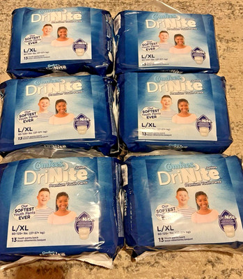 Comfees DriNite Juniors Youth Absorbent Underwear L/XL 60-125 lbs / LOT OF 6