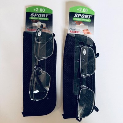 Lot 2 SAV SPORT Clear Readers Mens +2.00 Eyewear Black Case