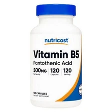 Vitamin B5 Pantothenic Acid Capsules 500 Mg 120 Caps By Nutricost