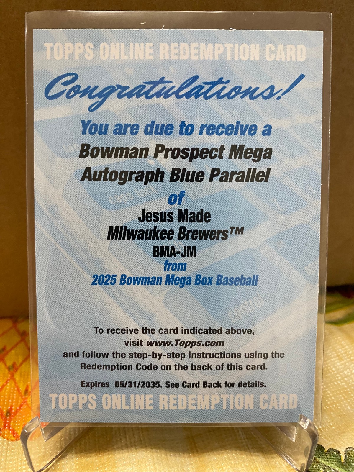 2025 Bowman Prospect Mega Jesus Made True Blue MOJO REDEMPTION Auto /150 BMA-JM