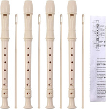 4 Pack Recorder Instrument, 8 Hole German Style Soprano Recorder for Beginner, R