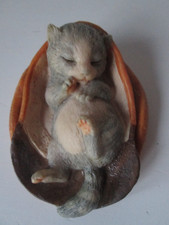 Aynsley MasterCraft ornament. Cat asleep in a cap inside a basket. Hand painted