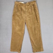 Polo Ralph Lauren Andrew Pants Men 36x30 Brown Corduroy Pleated Trousers Vintage