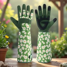 Green Daisy Long Gardening Gloves Thorn Resistant for Rose Pruning Yard Work