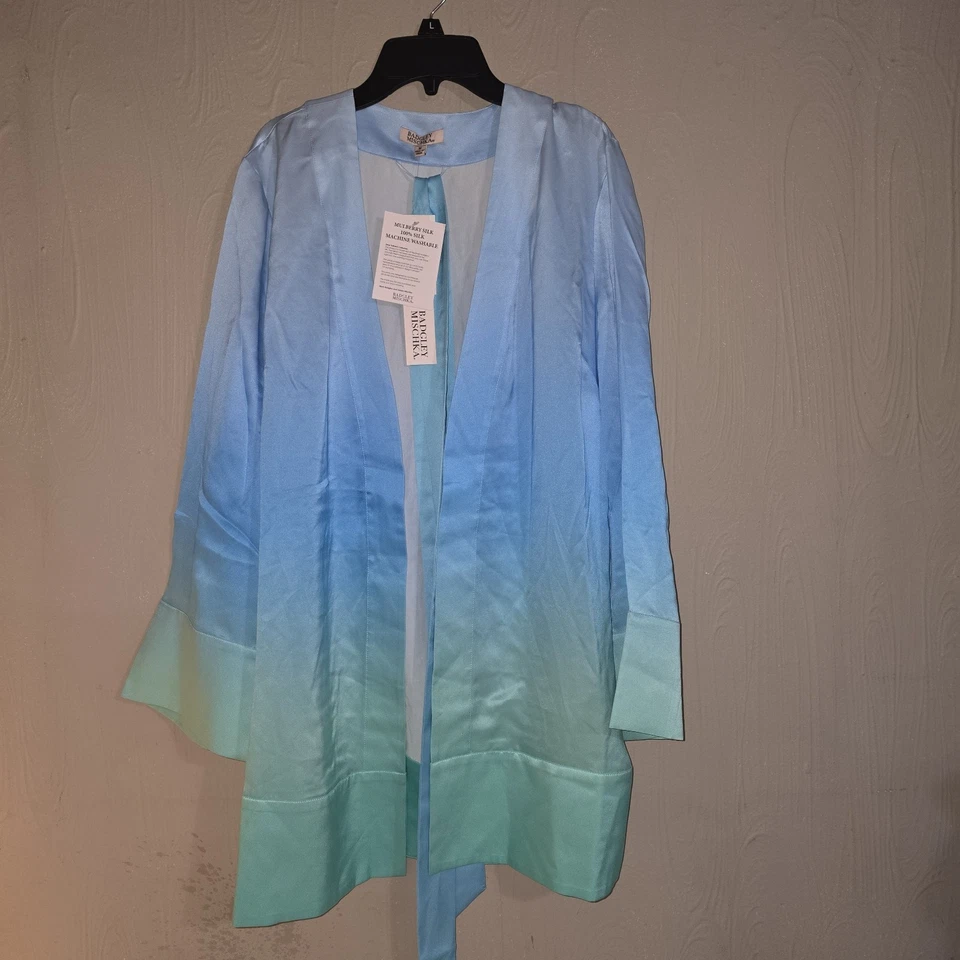NUEVO CON ETIQUETAS Badgley Mischka Mujer Morera Seda Aqua Ombre Bata Tirar Corbata Foto 2 de 4