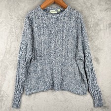 St. Johns Bay Cable Knit Marl Sweater Womens L Blue White USA Made Vintage 90s