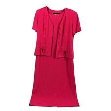 Vintage Midi Dress Womens Size 6 Petite Pink Short Sleeve Jacket Cute Buttons