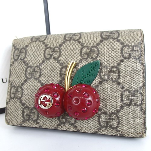 Authentic Gucci GG Supreme Cherry Wallet PVC[Used]