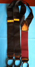 Trafalgar Men's Suspenders Braces - Textured Twill Black Burgundy Leather 521