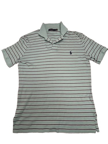 Polo Ralph Lauren Men’s Medium Aqua Blue Striped Short Sleeve Polo Shirt 