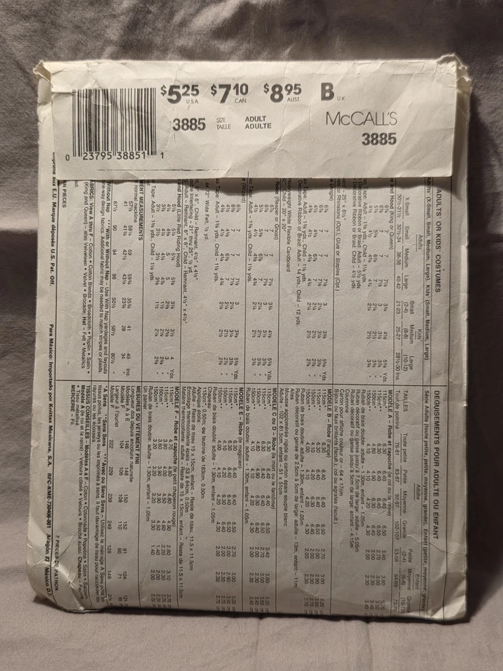 McCall's Cut Pattern #3885 Vintage Adult Costume Wizard Ghost Angel King Queen + - Image 3 of 3