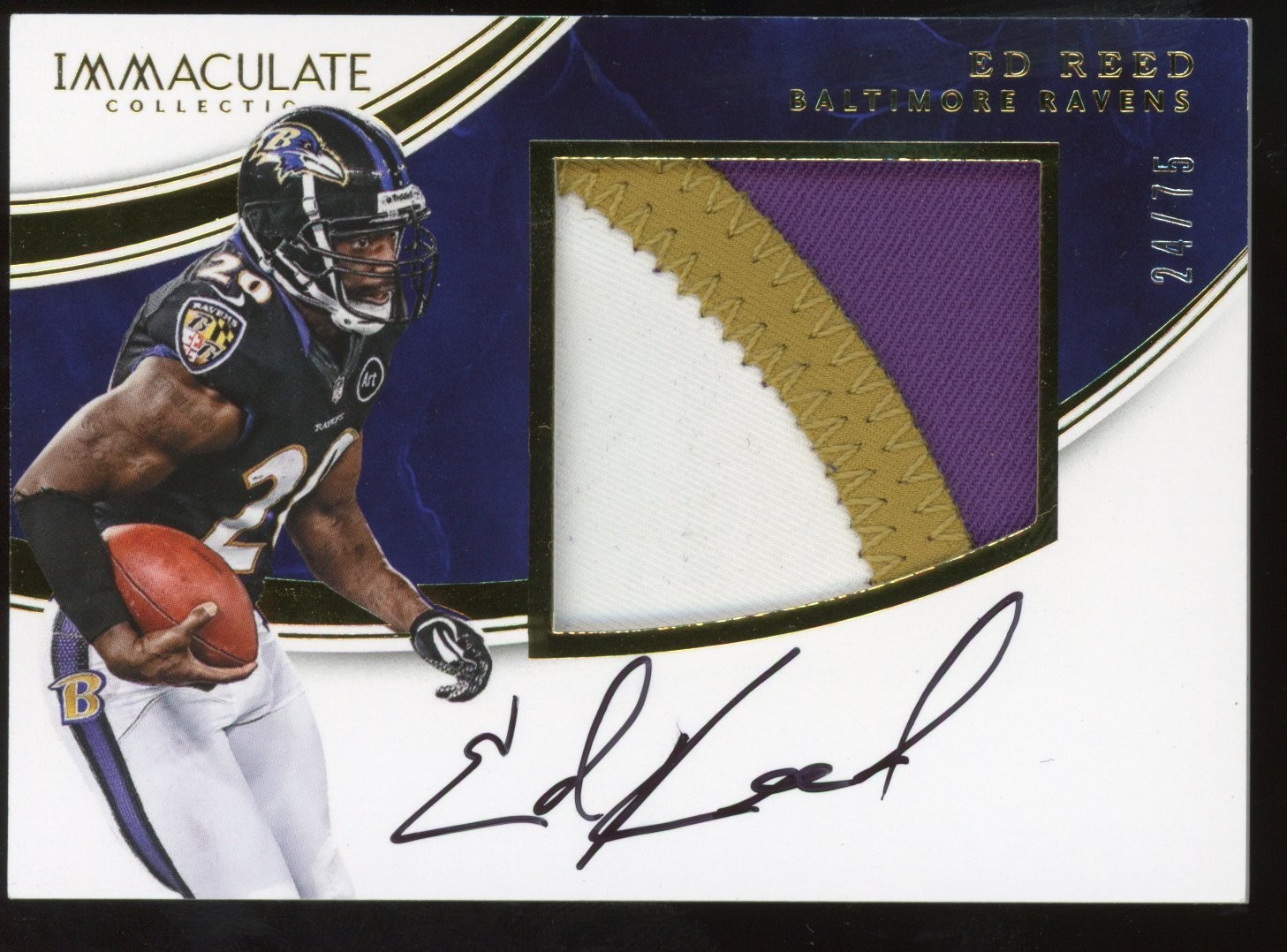 ED REED 2016 PANINI IMMACULATE COLL #ER PREMIUM GAME-WORN PATCH AUTO JERSEY /75 view 1