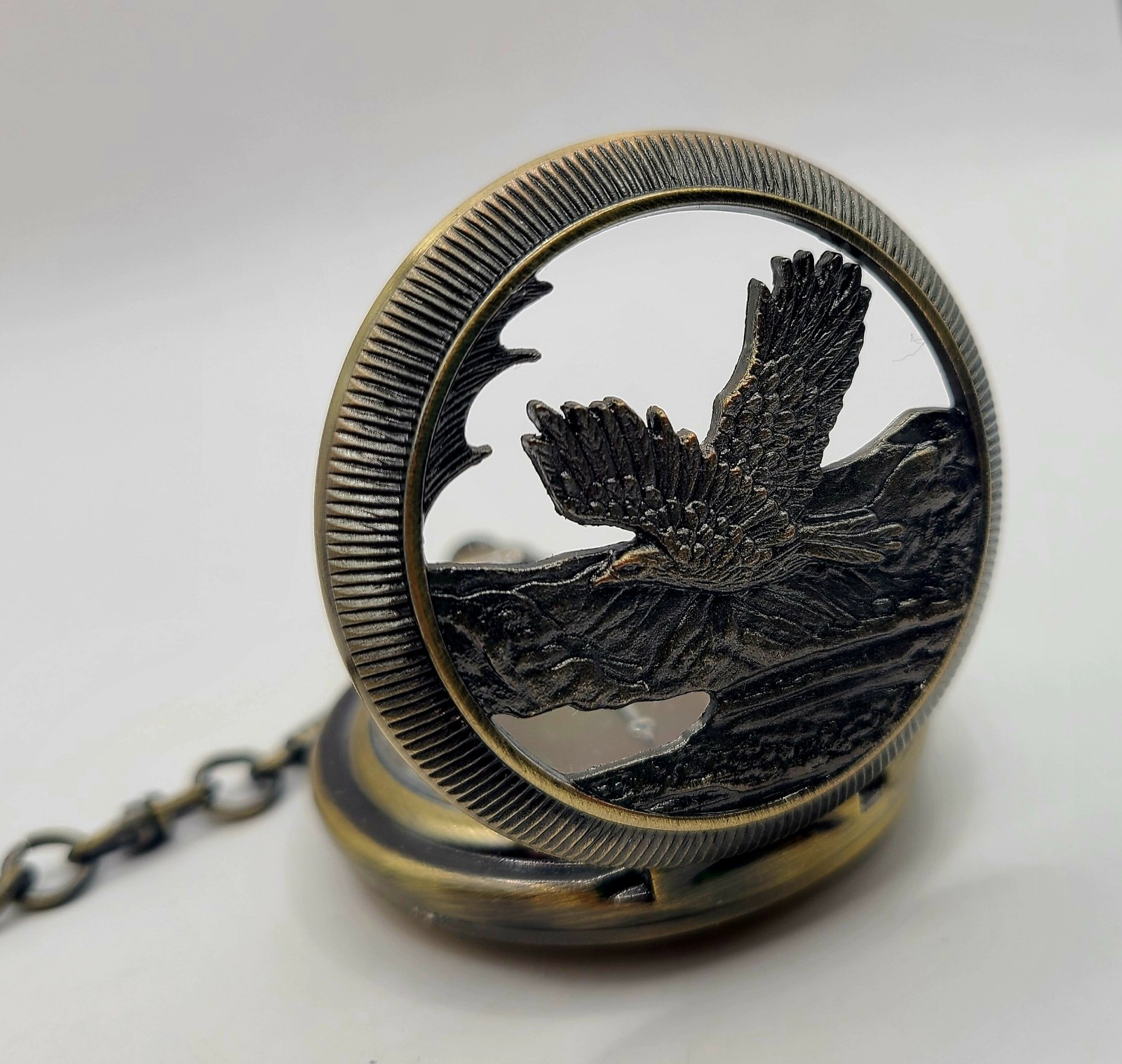 Unsigned Brass Eagle Openwork Pocket Watch & 16" … - image 4
