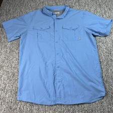 Columbia Shirt Mens Large Blue Omni-Shade Fishing Short Sleeve Button Up - READ