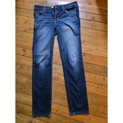 American Eagle Super Stretch Slim Straight Jeans Blue Dark Wash Womens 10 Long