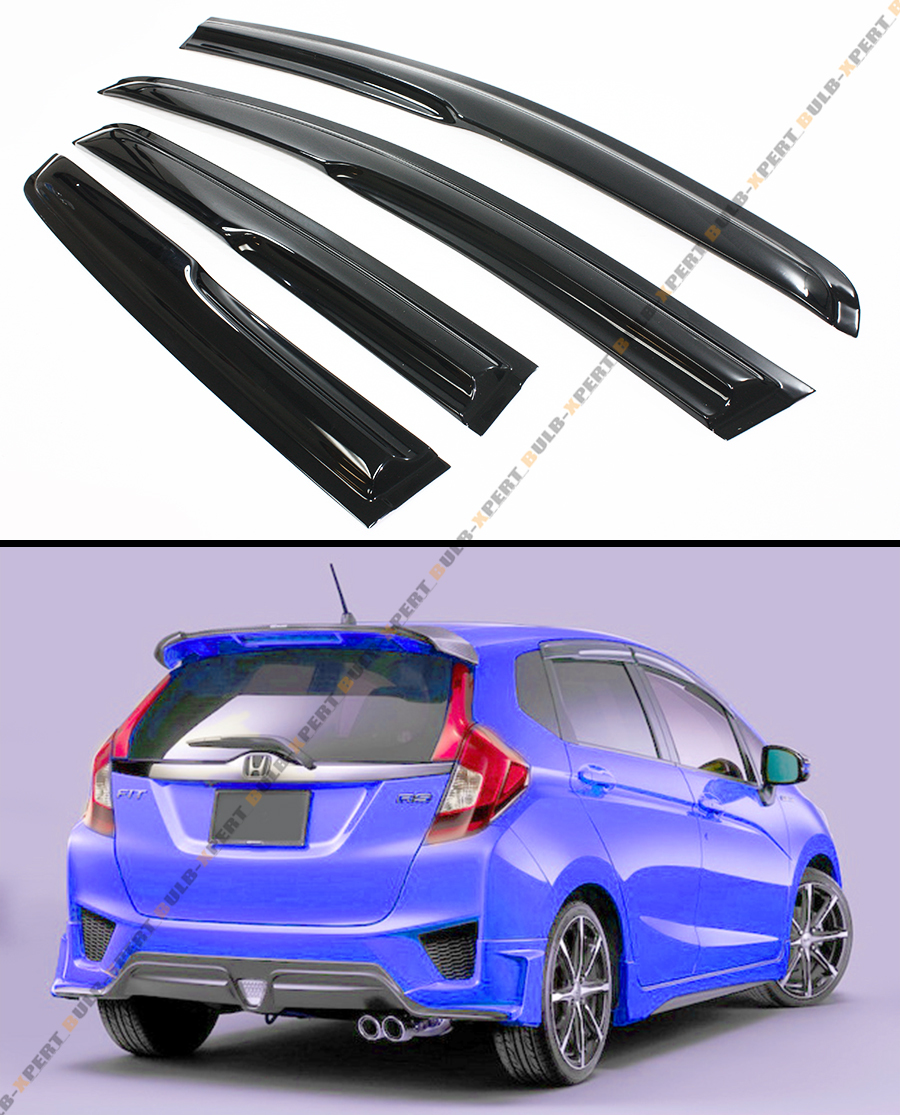 JDM Mugen Style 3D Wavy Window Visors For 2015-2020 Honda Fit / Jazz GK5 – Gloss Black 4-Piece Set 2 thumbnail image