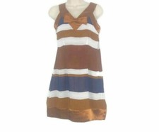 Signature by Robbie Bee Womens Shift Dress Satin Copper Stripe Bow 4 Petite NWT