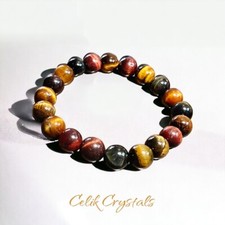 Tiger Eye Bracelet Gold Blue  Red Mix - 10mm Natural Stone Crystals