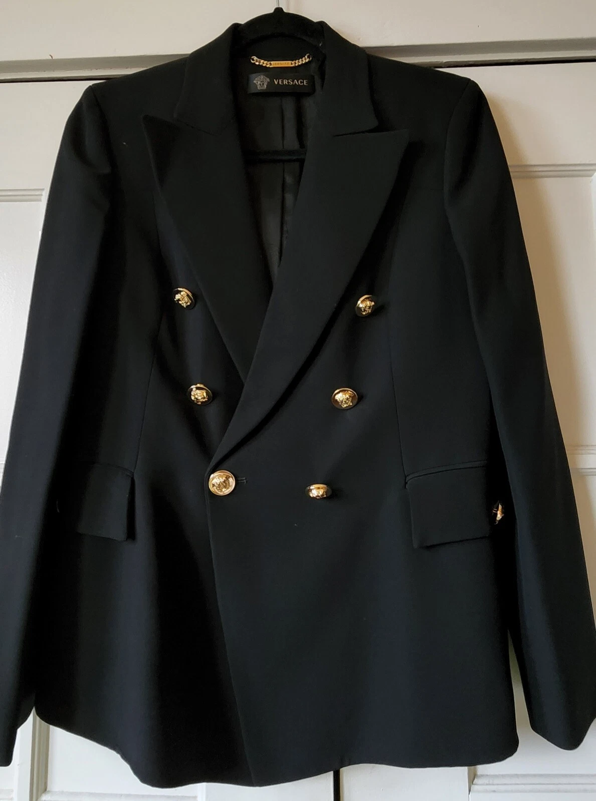 Blazer donna doppiopetto nero misto seta Versace taglia 42 US 8
