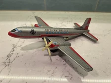 Vtg  Daiya American Airlines Toy Airplane Metal Tin Friction 10”x10”1 Prop Gone