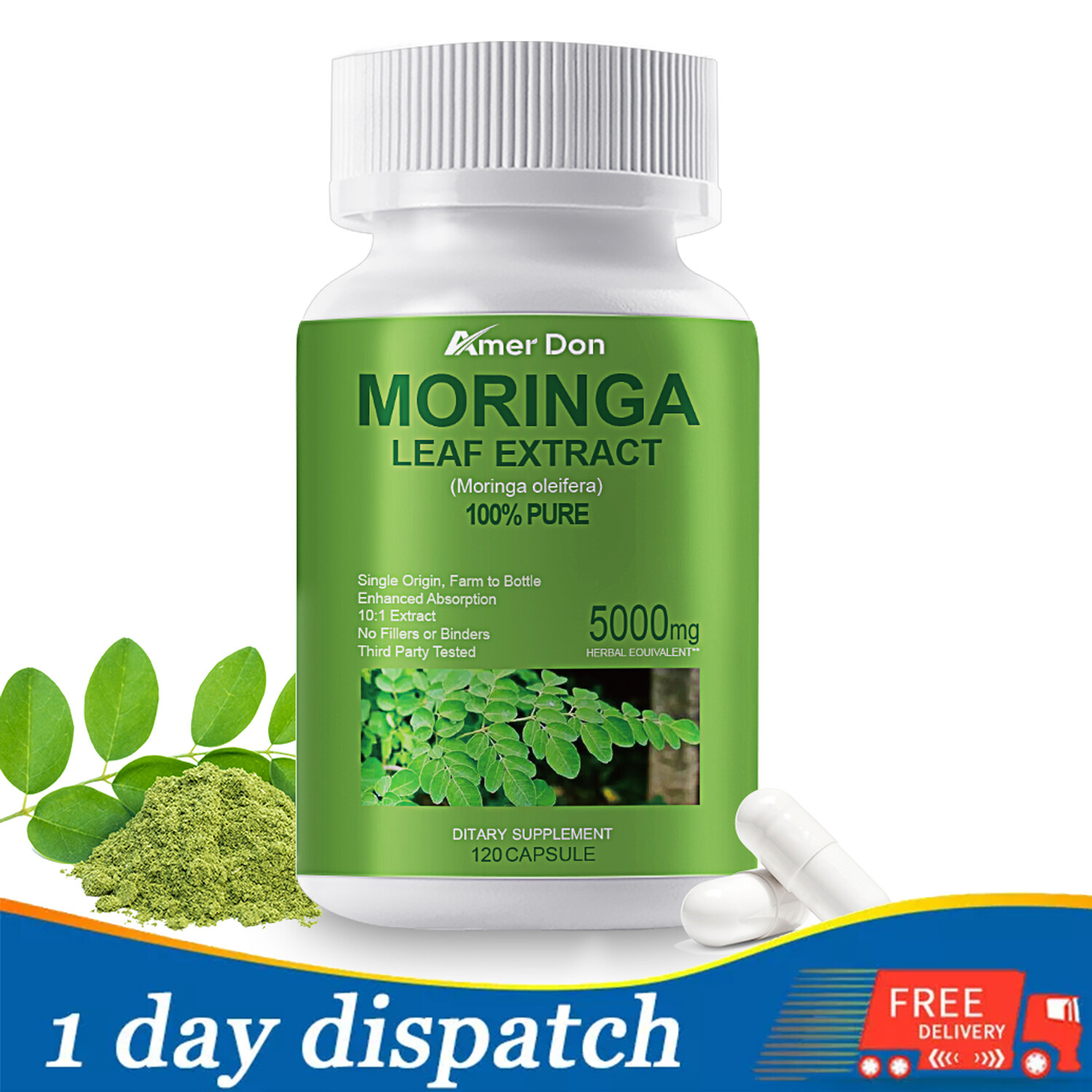 New#Moringa Capsules 5000mg-Natural Superfood Green,Antioxidant,Weight Loss 120