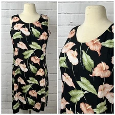 Paradise Found Aloha Hawaiian Dress Womens Large Black Pink Hibiscus Floral