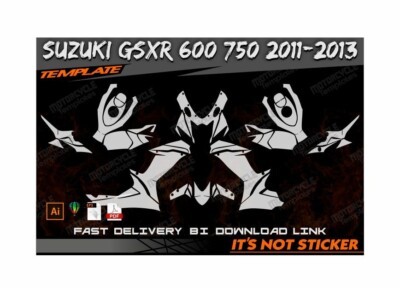 SUZUKI GSXR 600 750 2011-2013 GSX R template vector 1/1 real scale EPS PDF CDR