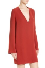 $355 THEORY Ulyssa Admiral Crepe Shift Dress Long Sleeve V Neck Mini M