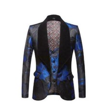 Mens 3PCS Printing Floral Casual Business Suits One Button Blazer Straight Pants