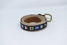 Leather Man Brass Buckle Embroidered Ribbon Signal Flags Belt Mens 42 USA Made