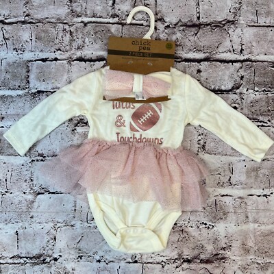 Chick Pea Pink Sparkle Football 'Tutus & Touchdowns' Dress Two Piece Set 3-6 Mth