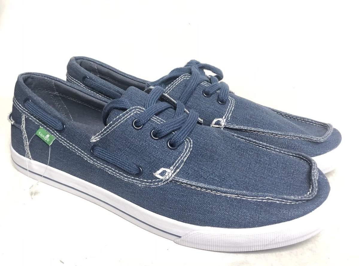 Sanuk The Sea Man Navy Blue Washed Lace Up Boat shoes Loafers Men's  Sneakers New