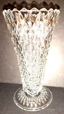 Heavy Clear Pressed Glass Vase 8 Inches Tall Diamond Patter