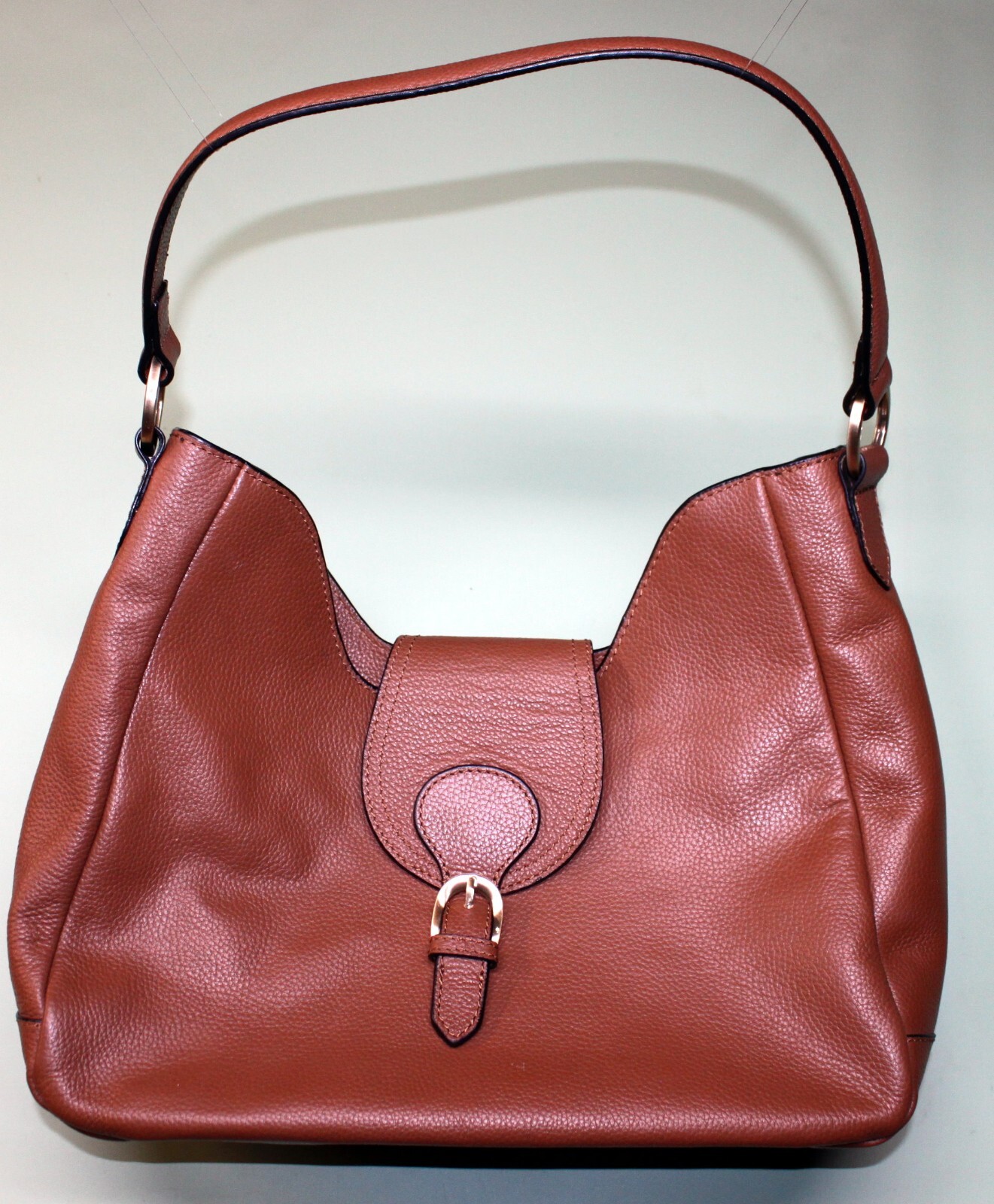 JJill tan genuine pebbled leather hobo/bucket bag w/ shoulder