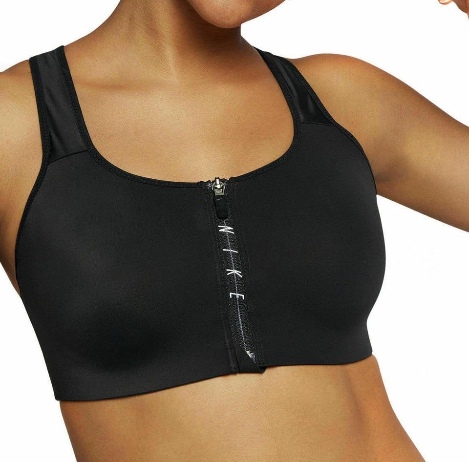 Sujetador deportivo Nike para mujer con forma de cremallera negro/voltio soporte medio (858429-010) talla XS/S Foto 4 de 4