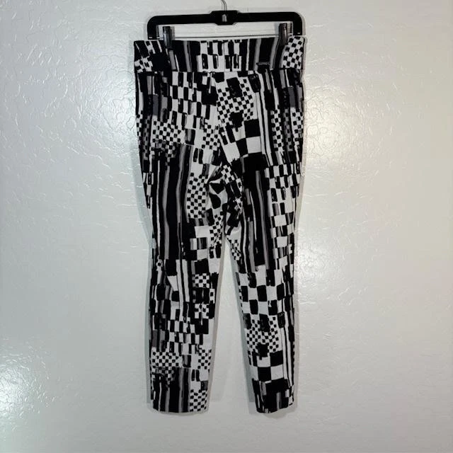 Pantalones Joseph Ribkoff para mujer 10 negros blancos geométricos al tobillo elástico Foto 3 de 4
